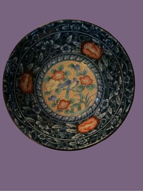 VTG Juzan Gama Japanese Kutani Porcelain Bowls Blue Bird Red Flowers 13 cm